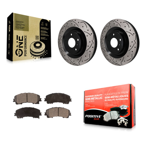 Front Coated Drilled Slot Disc Brake Rotor & Semi-Metallic Pad Kit For INFINITI QX50 QX55 KDF-101897