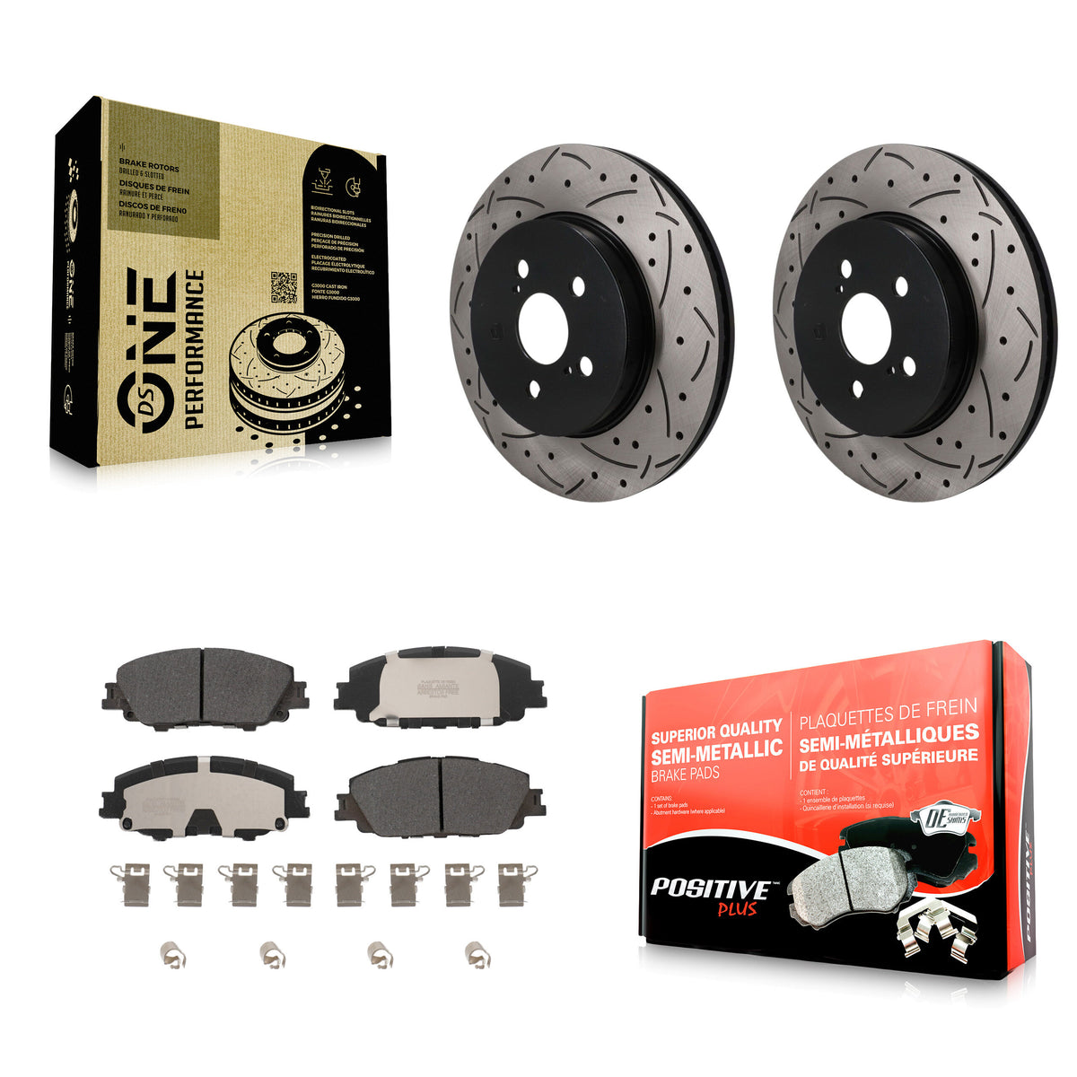 Front Drilled Slot Disc Brake Rotors Semi-Metallic Pad Kit For Toyota Corolla Prius Prime KDF-101900