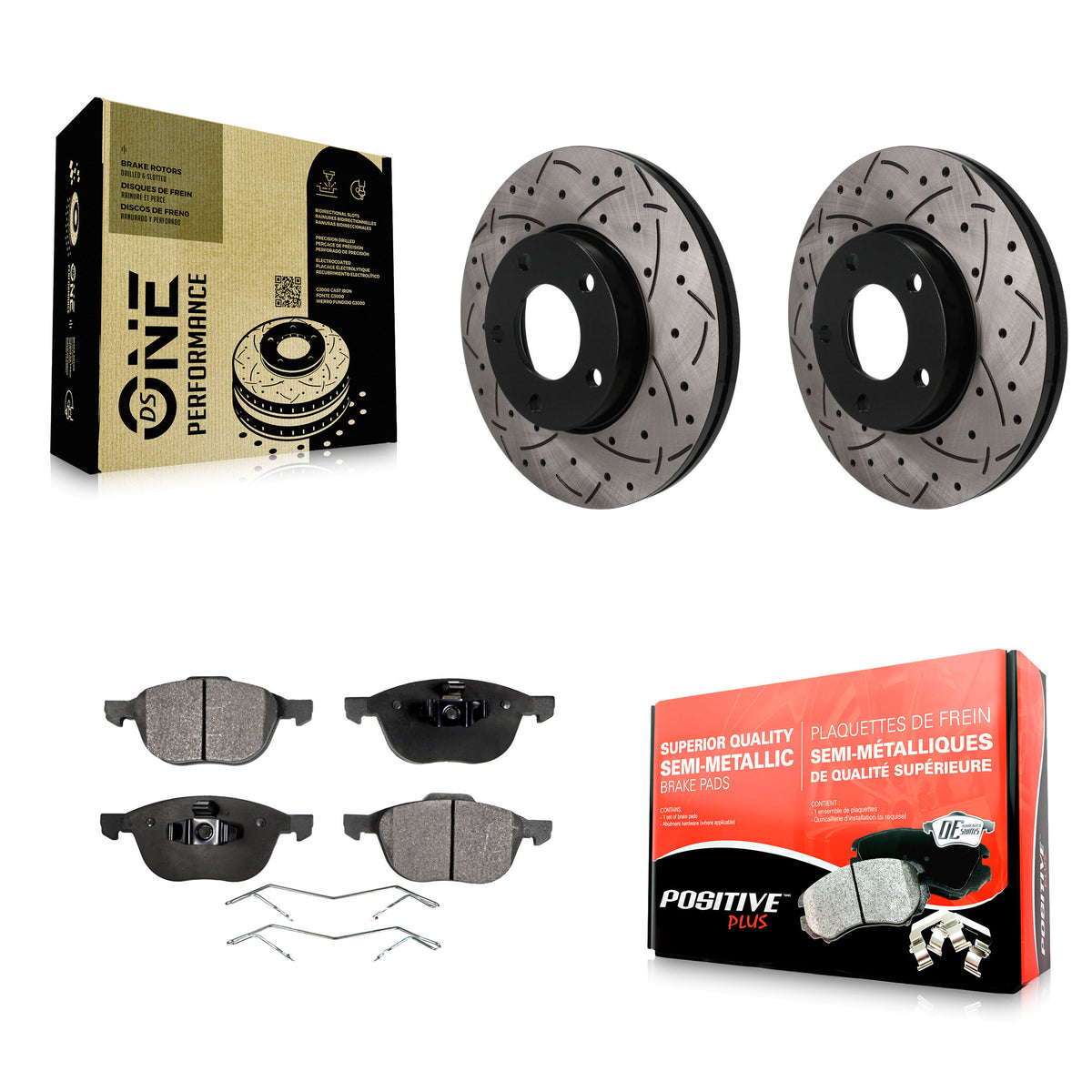 Front Coated Drilled Slotted Disc Brake Rotor And Semi-Metallic Pad Kit For Mazda 3 Sport KDF-101906