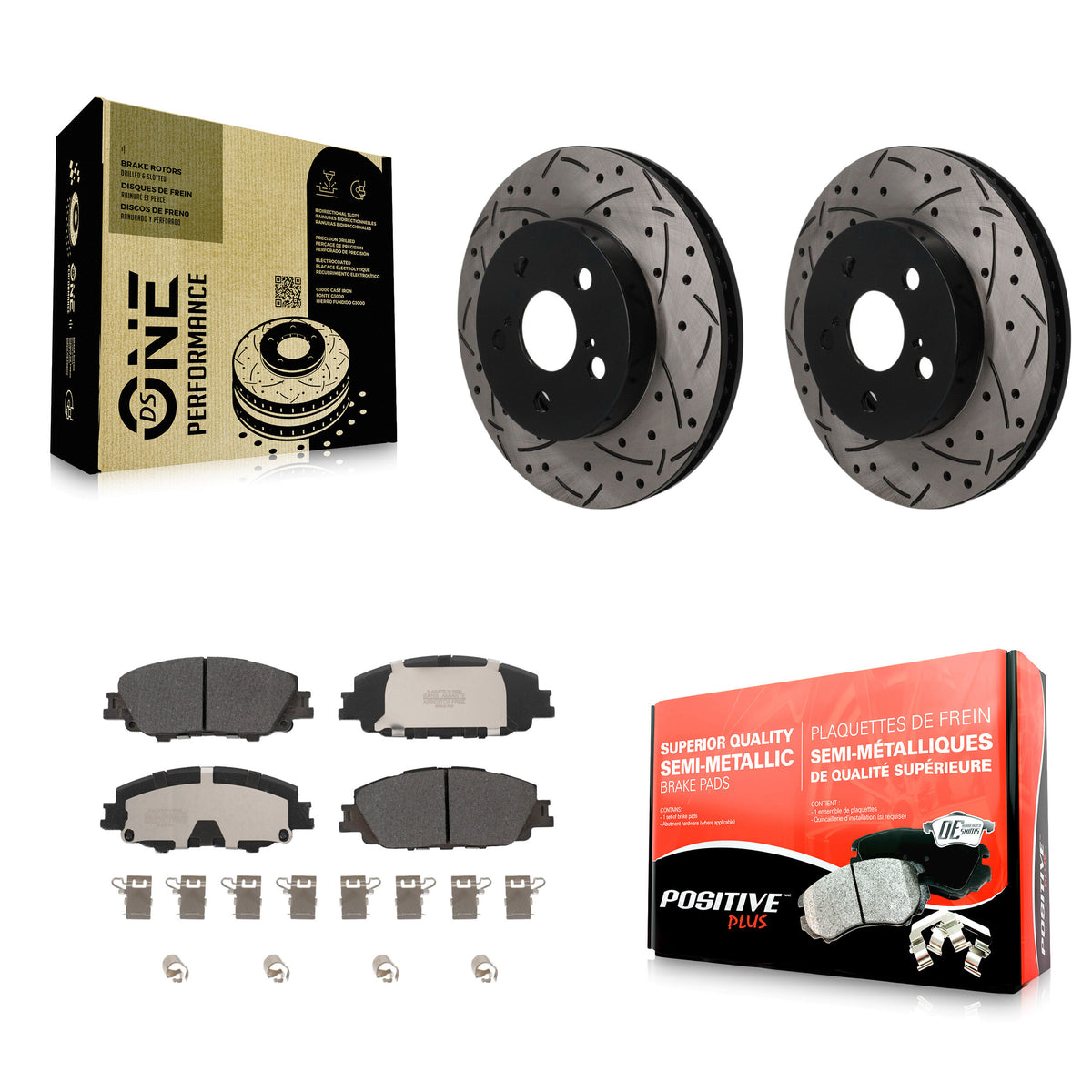 Front Coated Drilled Slotted Disc Brake Rotors & Semi-Metallic Pad Kit For Toyota Corolla KDF-101912
