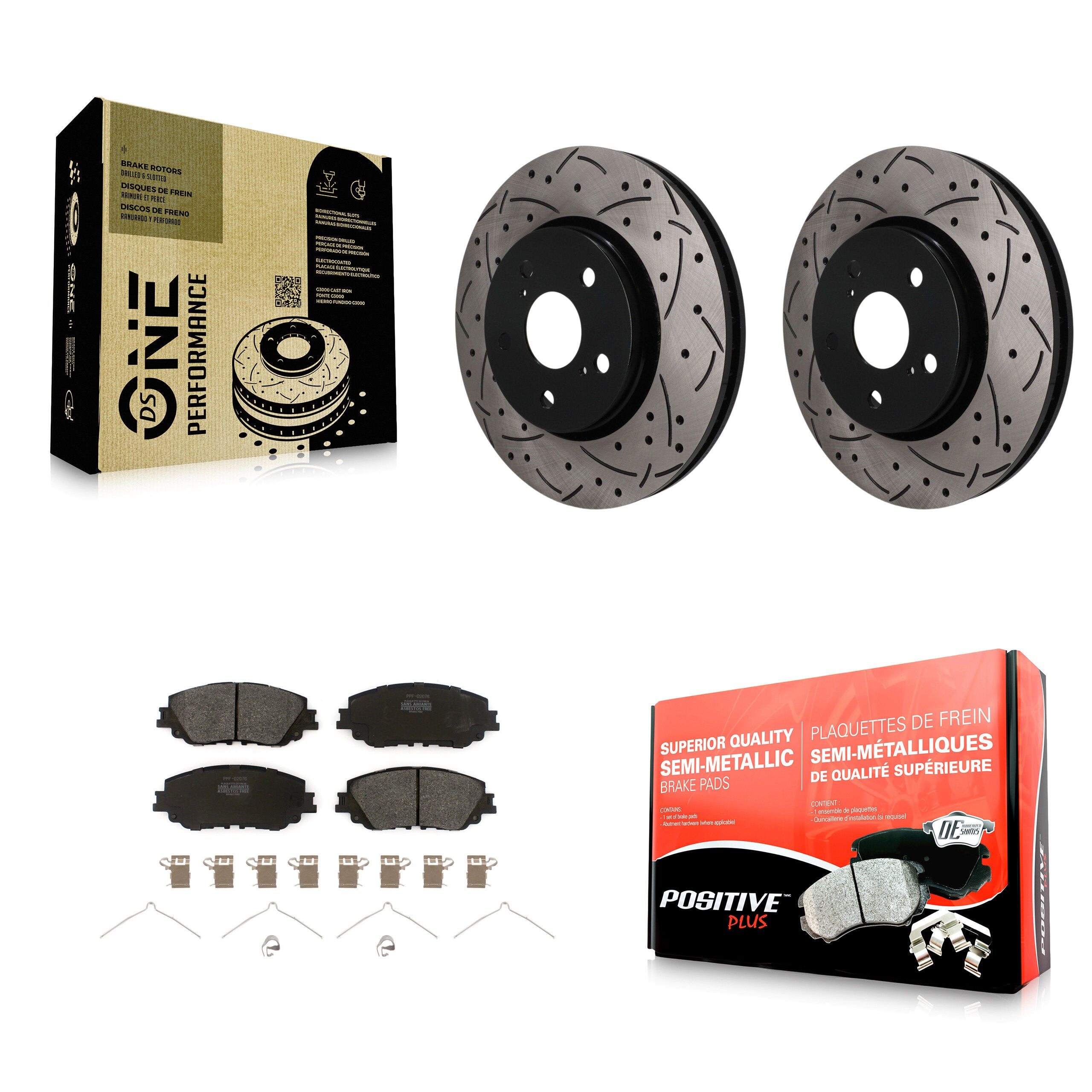 Front Coated Drilled Slotted Disc Brake Rotors And Semi-Metallic Pads Kit For Toyota C-HR KDF-101916
