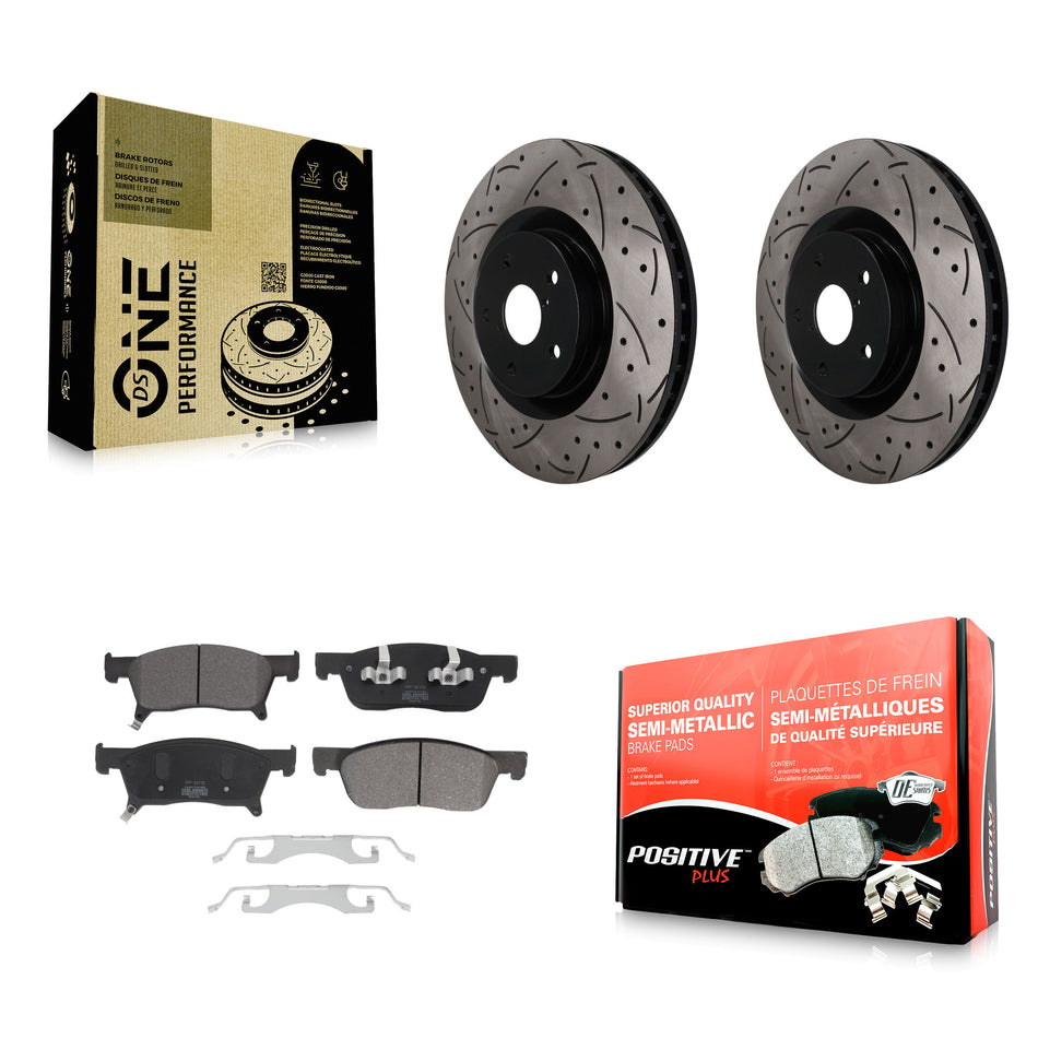 Front Coat Drill Slot Disc Brake Rotors Semi-Metallic Pad Kit For 2019-2024 Subaru Ascent KDF-101917