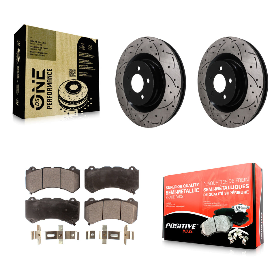 Front Coat Drill Slot Disc Brake Rotor Semi-Metallic Pad Kit For Dodge Challenger Charger KDF-101925