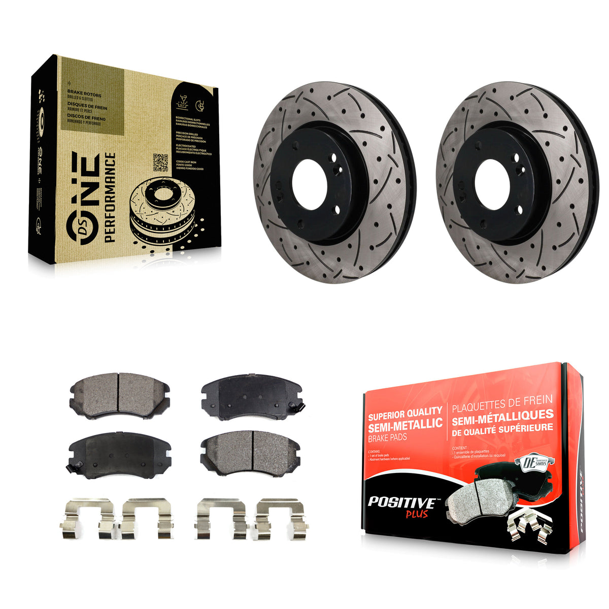 Front Drilled Slot Brake Rotor & Semi-Metallic Pad Kit For Hyundai Kia Sonata Tucson Soul KDF-101931