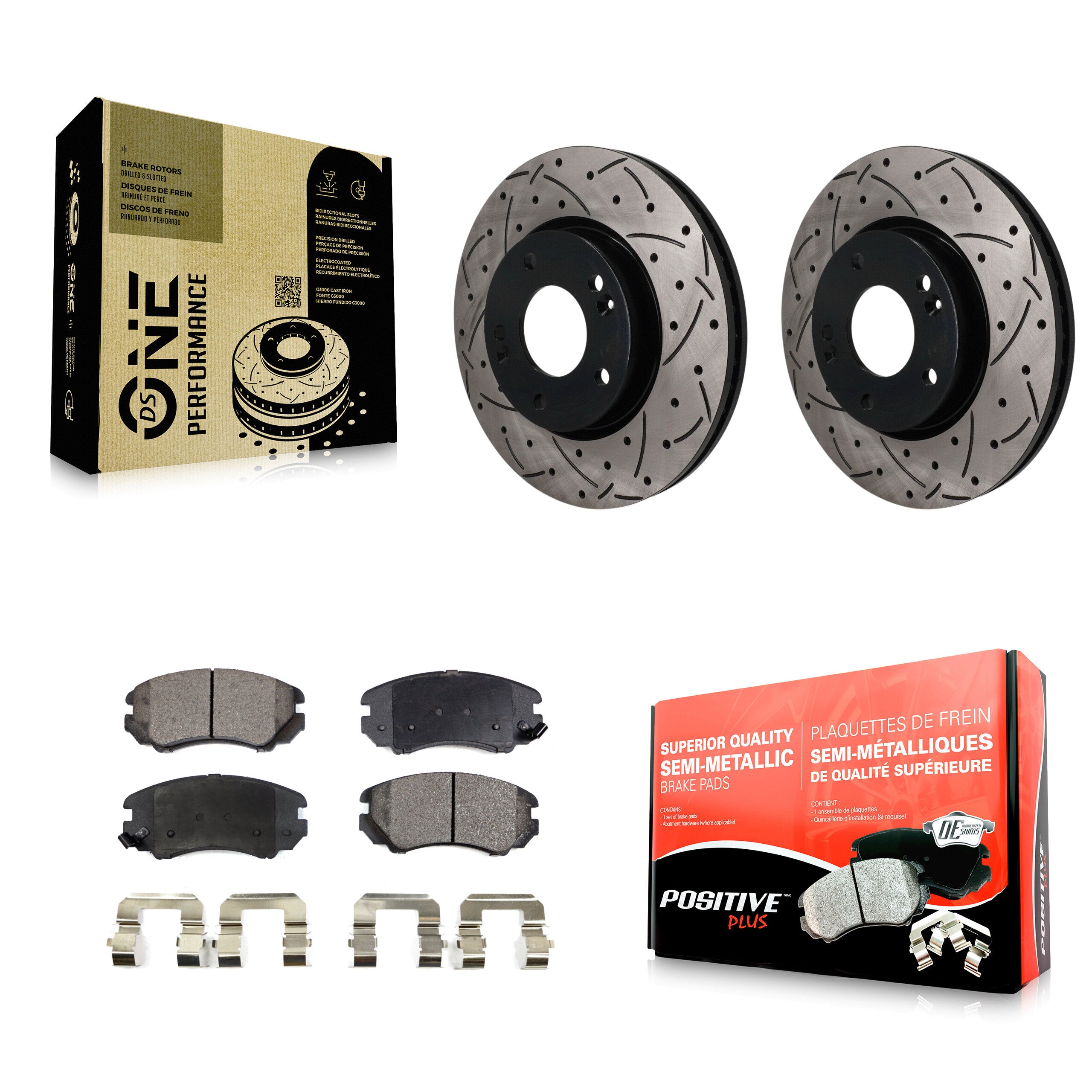 Front Drilled Slot Brake Rotor & Semi-Metallic Pad Kit For Hyundai Kia Sonata Tucson Soul KDF-101931