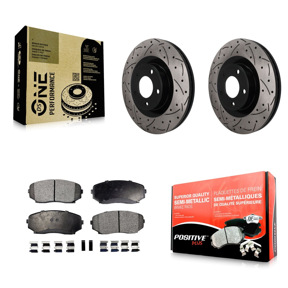 Front Coated Drill Slot Disc Brake Rotors Semi-Metallic Pad Kit For Ford Edge Lincoln MKX KDF-101935
