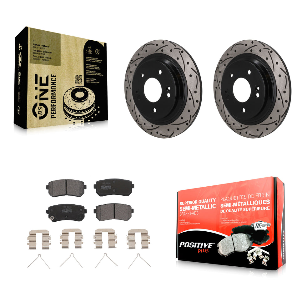 Rear Coated Drill Slot Disc Brake Rotor Semi-Metallic Pad Kit For Hyundai Kona Kia Seltos KDF-101940