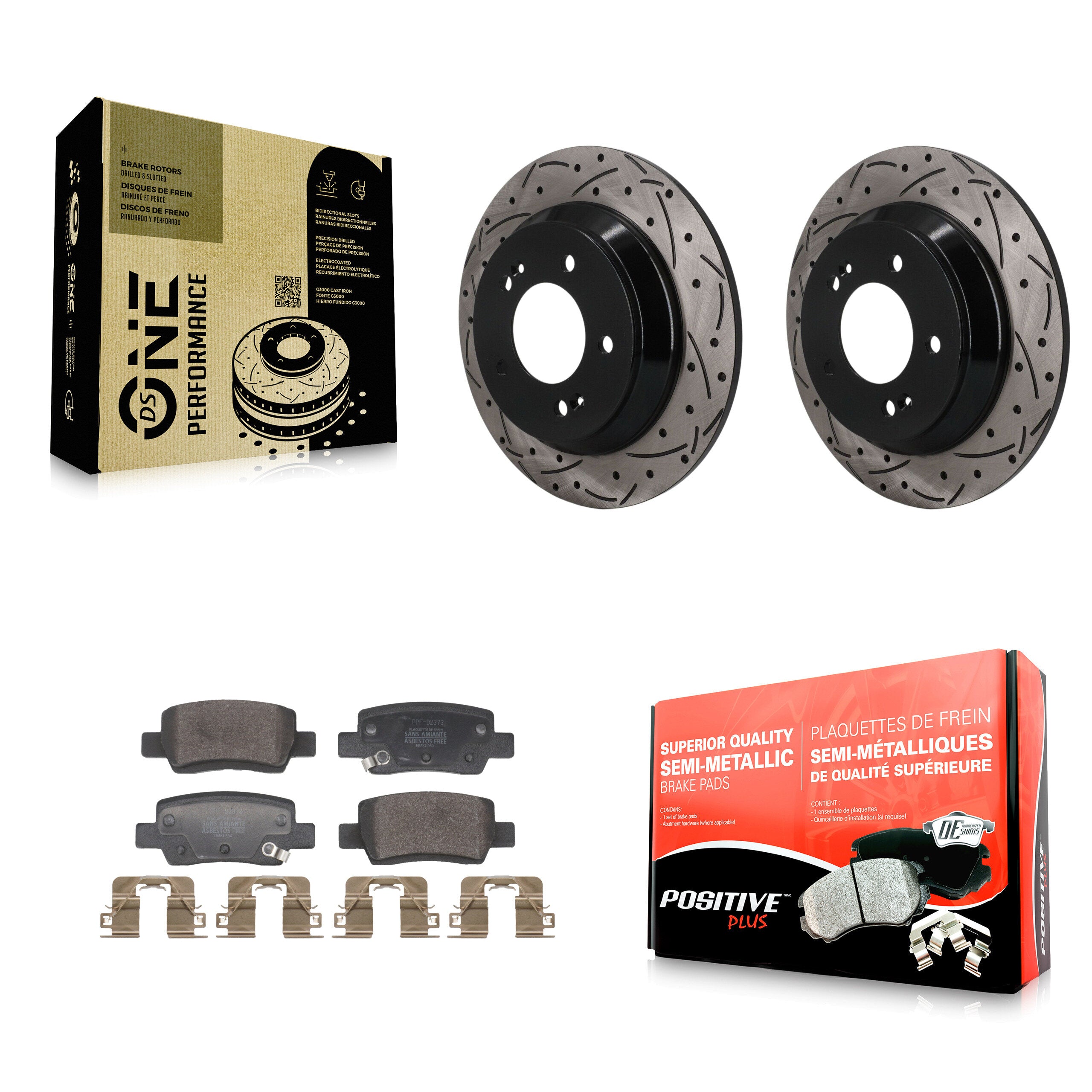 Rear Coated Drilled Slotted Disc Brake Rotors And Semi-Metallic Pads Kit For Kia Seltos KDF-101943