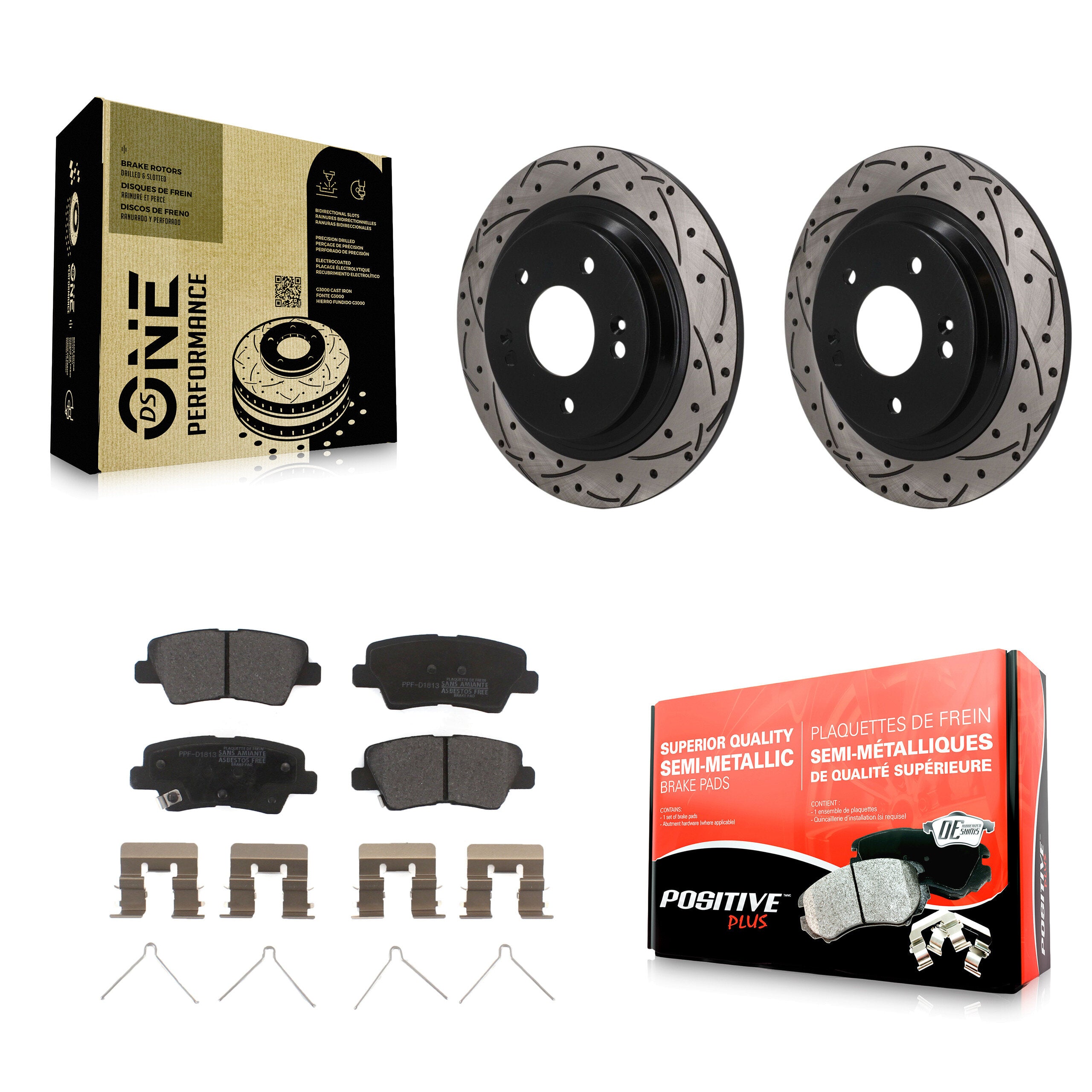 Rear Drilled Slot Disc Brake Rotor & Semi-Metallic Pad Kit For 2022-2023 Hyundai Kona AWD KDF-101944