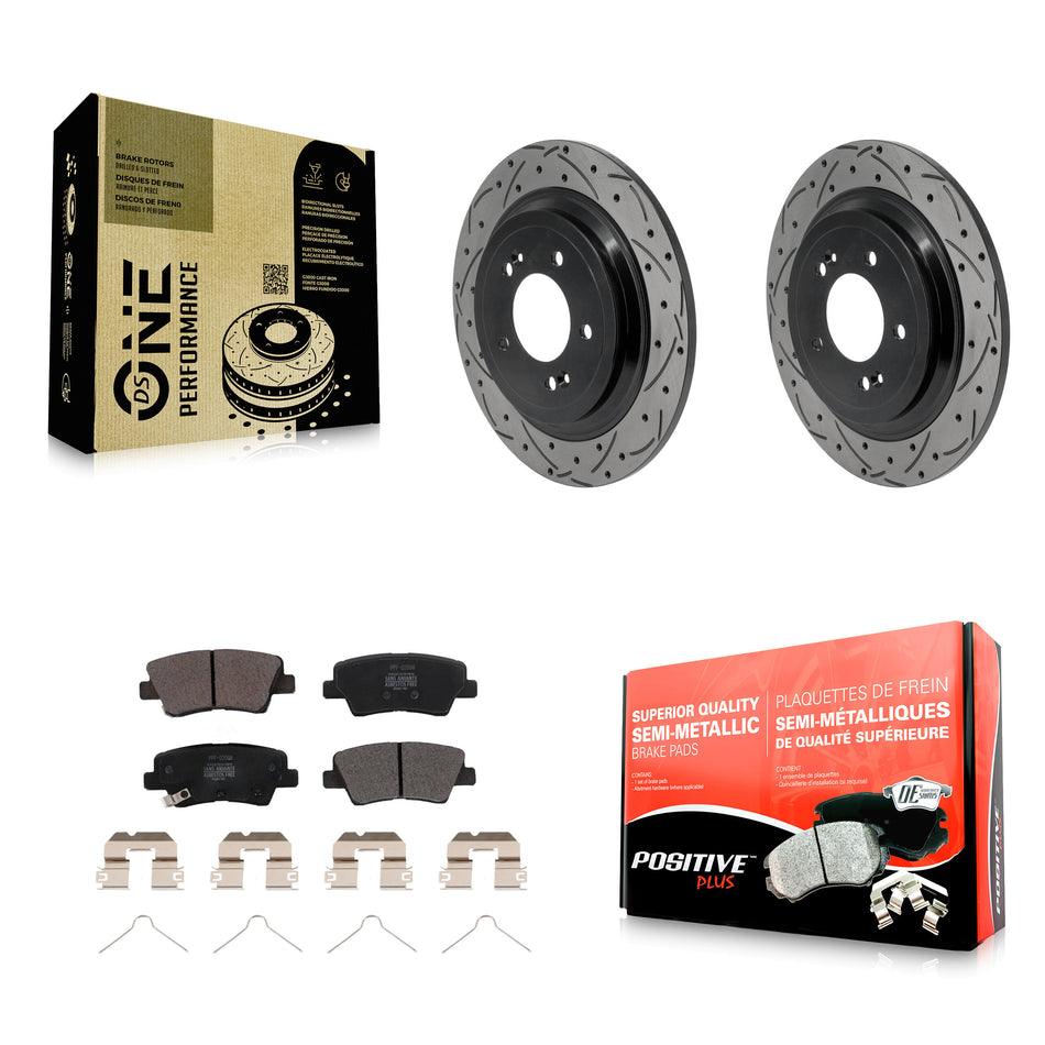 Rear Drilled Slot Brake Rotors Semi-Metallic Pad Kit For Kia Sportage Hyundai Tucson Nexo KDF-101951