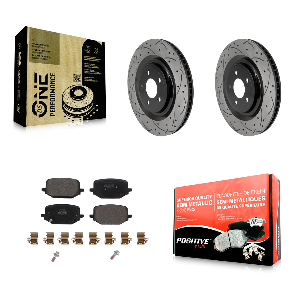 Rear Drill Slot Disc Brake Rotors Semi-Metallic Pad Kit For Ford Explorer Lincoln Aviator KDF-101957