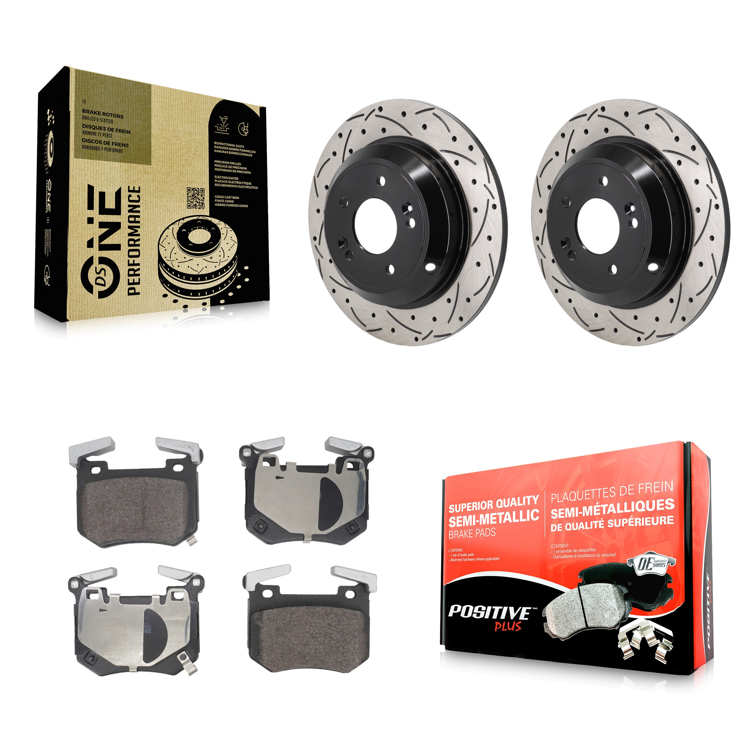 Rear Drill Slot Brake Rotor Semi-Metallic Pad Kit For Genesis G70 2.0L With Brembo Brakes KDF-101959