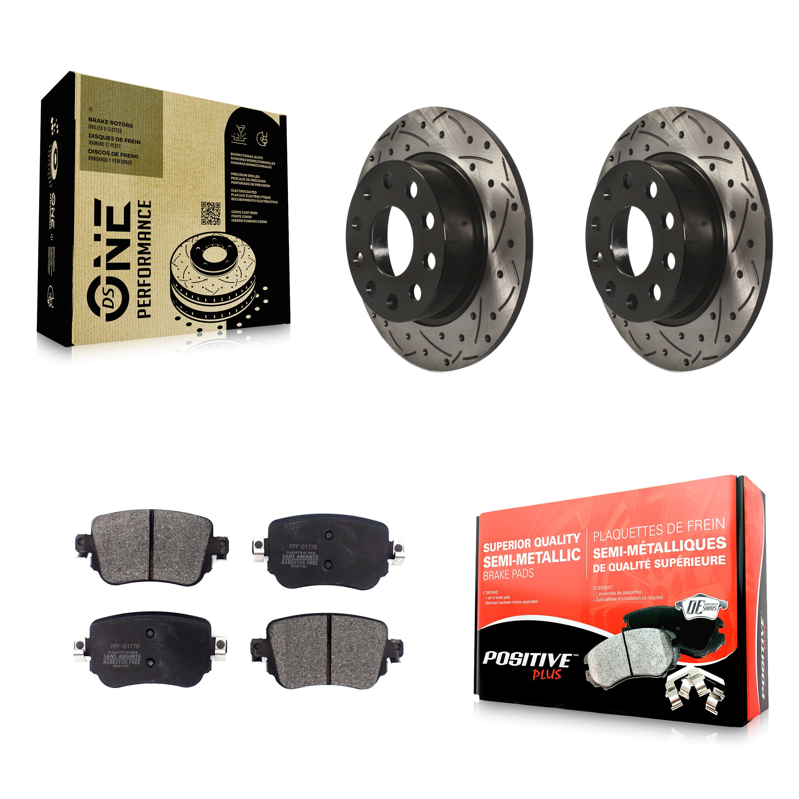 Rear Drilled Slot Brake Rotor & Semi-Metallic Pad Kit For 2015 Volkswagen Golf SportWagen KDF-101961