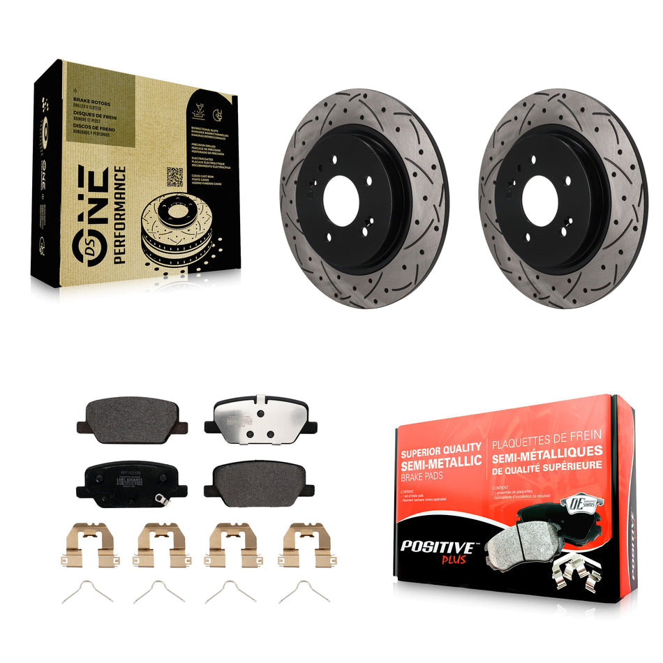 Rear Drill Slot Disc Brake Rotors Semi-Metallic Pad Kit For Hyundai Palisade Santa Fe Kia KDF-101962
