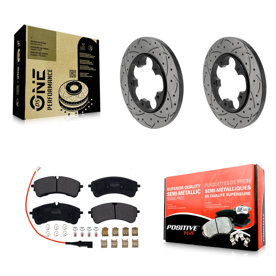 Rear Drilled Slot Disc Brake Rotor Semi-Metallic Pad Kit For Ford Transit-250 Transit-150 KDF-101967