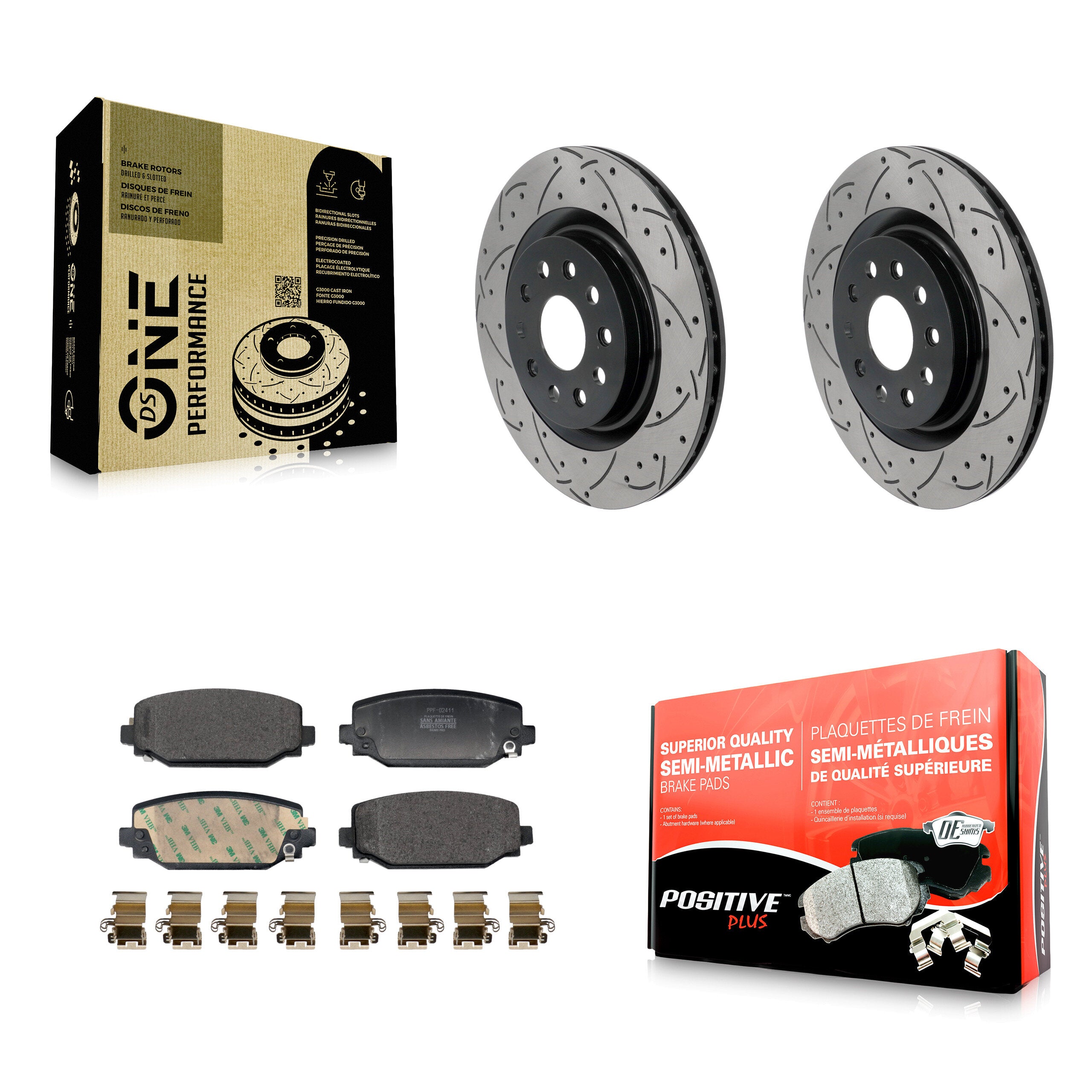Rear Coated Drilled Slot Disc Brake Rotor Semi-Metallic Pad Kit For Jeep Grand Cherokee L KDF-101979