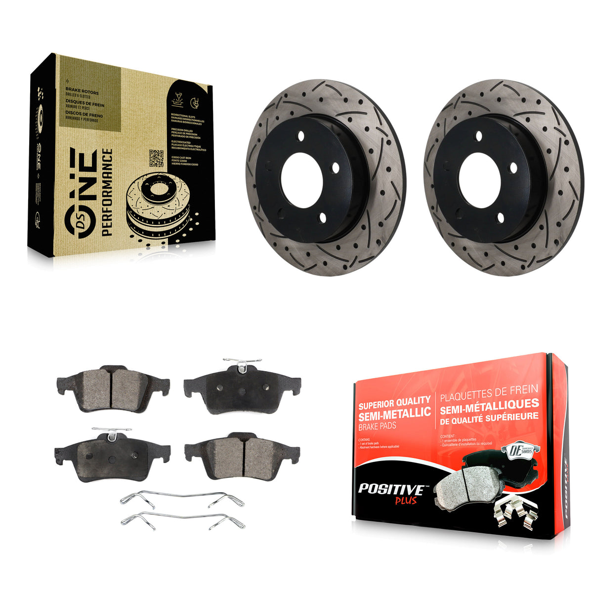 Rear Coated Drilled Slotted Disc Brake Rotors And Semi-Metallic Pad Kit For Mazda 3 Sport KDF-101990