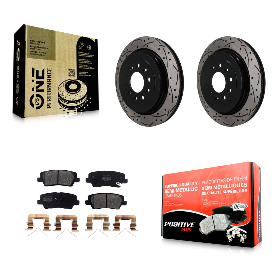 Rear Coated Drilled Slotted Disc Brake Rotors And Semi-Metallic Pads Kit For Cadillac ATS KDF-101996