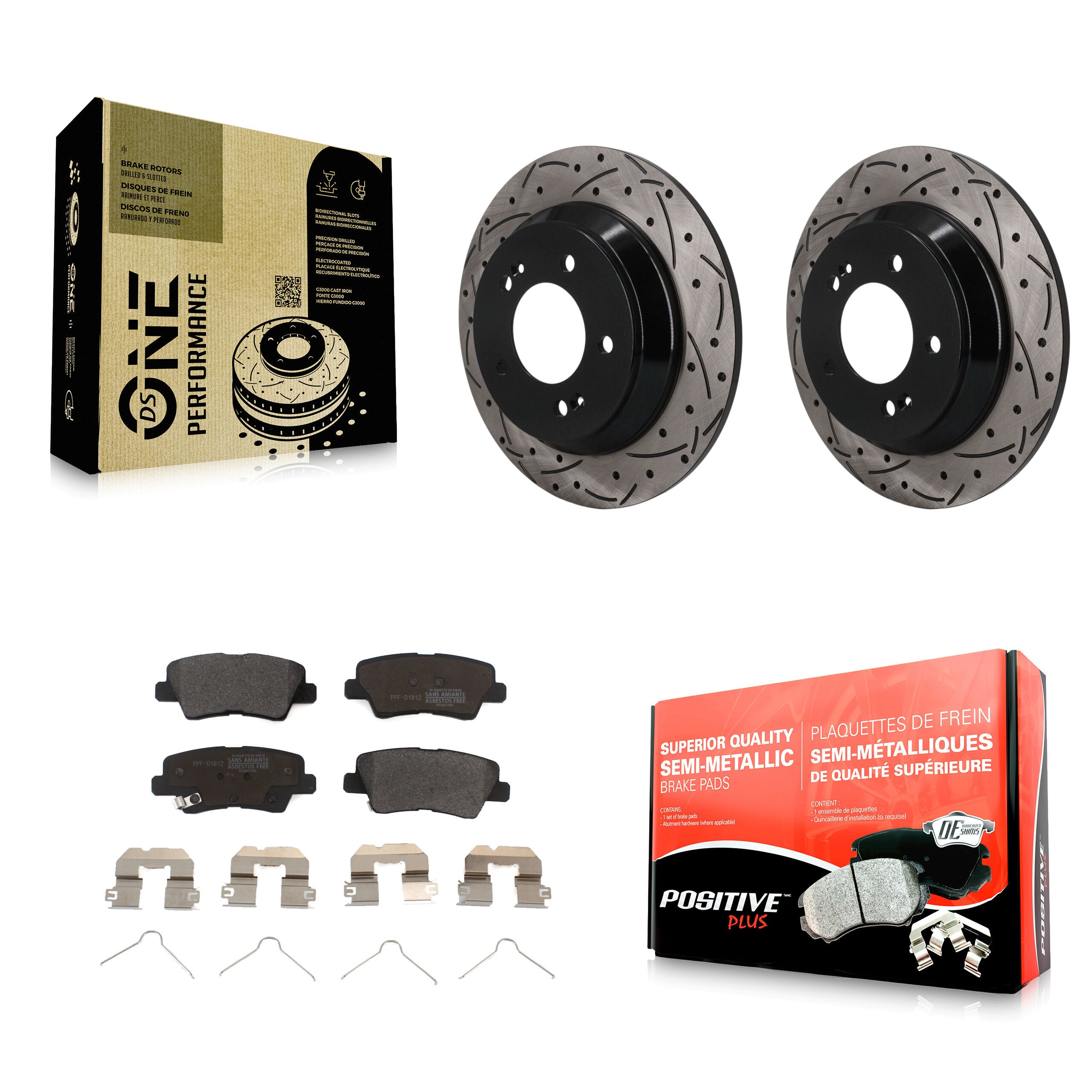 Rear Coated Drill Slot Disc Brake Rotor Semi-Metallic Pad Kit For 2020-2022 Kia Soul 1.6L KDF-101997