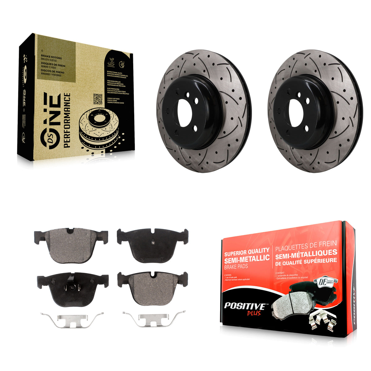 Rear Drilled Slot Brake Rotor & Semi-Metallic Pad Kit For BMW 535i GT xDrive 740Li 740i 7 KDF-102000