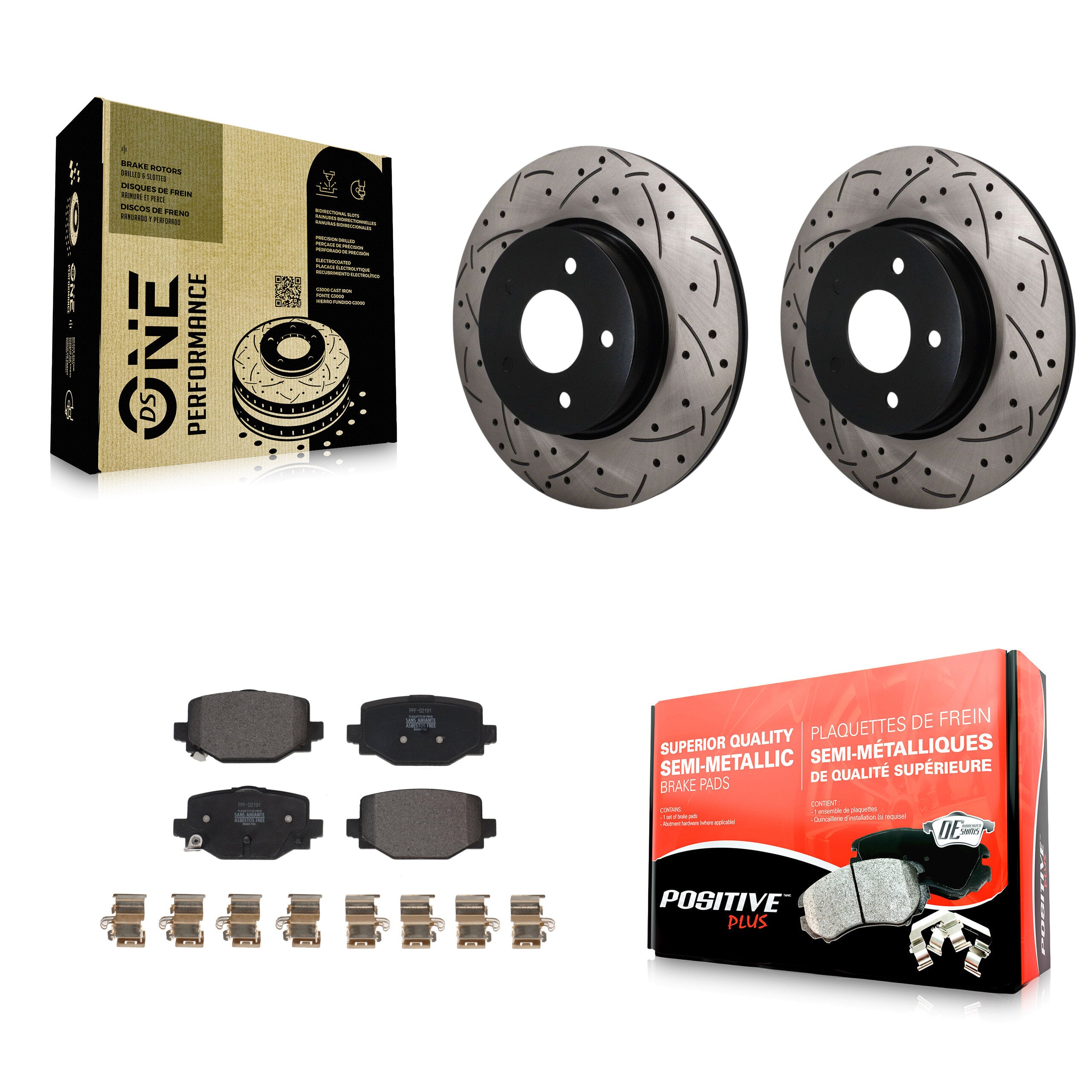 Rear Coated Drilled Slotted Disc Brake Rotor Semi-Metallic Pad Kit For INFINITI QX50 QX55 KDF-102007