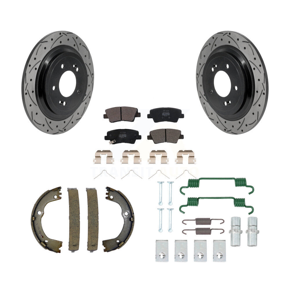 Rear Coated Drilled Slot Disc Rotors Semi-Metallic Pad Parking Shoes Kit For Kia Sportage KDF-102016