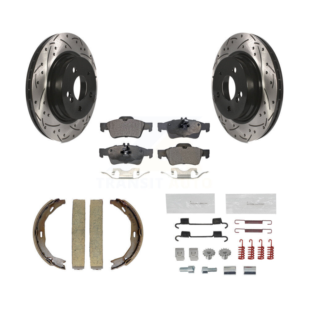 Rear Drilled Slot Disc Rotor Semi-Metallic Pad & Parking Shoes Kit For Mercedes-Benz E550 KDF-102018