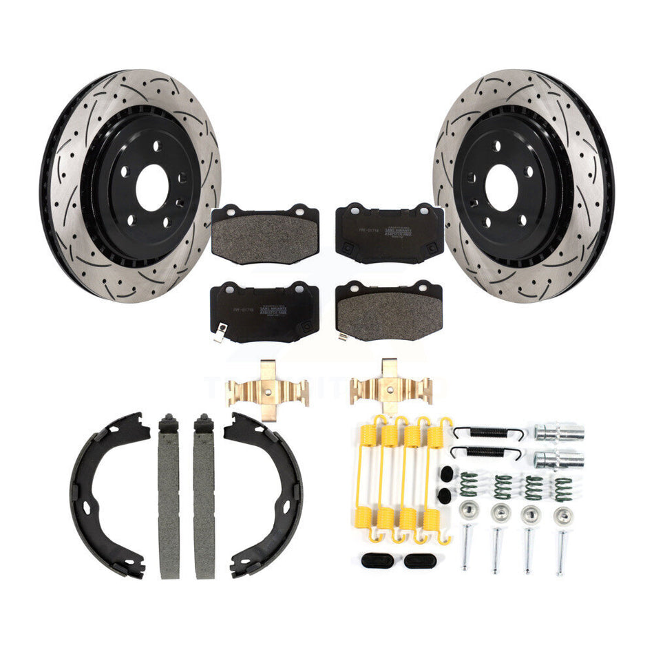 Rear Drilled Slot Rotors Semi-Metallic Pad Parking Shoes Kit For 2016 Chevrolet Camaro SS KDF-102019
