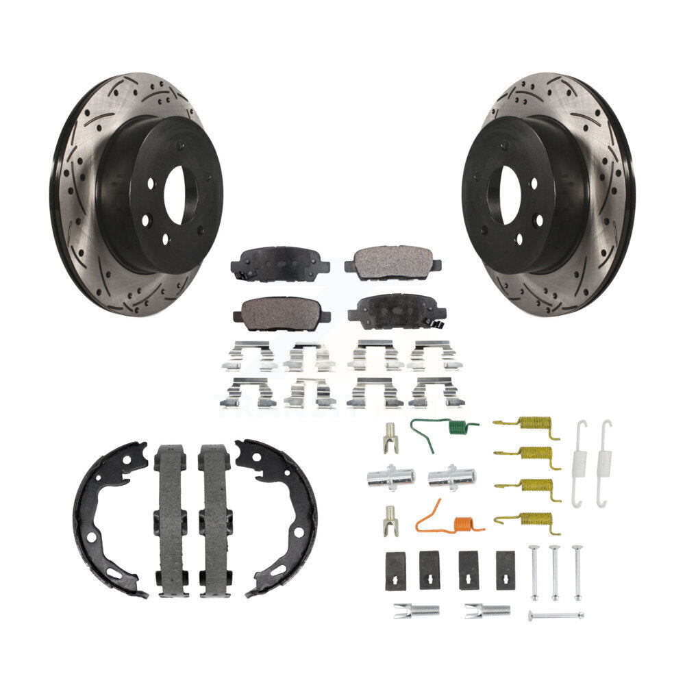 Rear Drilled Slot Disc Rotor Semi-Metallic Pad & Parking Shoes Kit For Nissan Rogue Sport KDF-102021