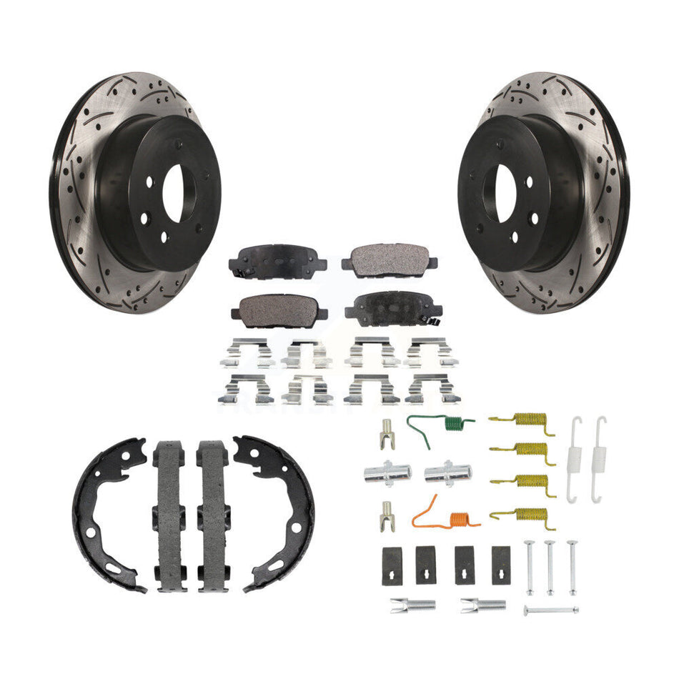 Rear Drilled Slot Disc Rotor Semi-Metallic Pad & Parking Shoes Kit For Nissan Rogue Sport KDF-102021
