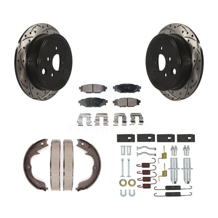 Rear Coated Drill Slot Disc Rotors Semi-Metallic Pad Parking Shoes Kit For Subaru Impreza KDF-102023