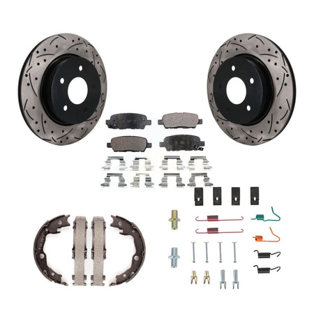 Rear Coated Drilled Slot Disc Rotor Semi-Metallic Pad & Parking Shoes Kit For Nissan LEAF KDF-102027
