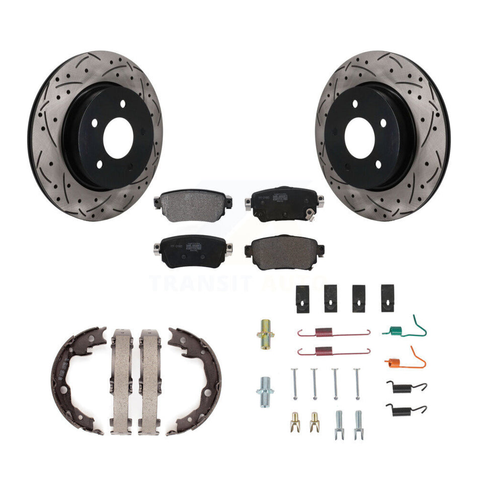 Rear Coated Drilled Slot Disc Rotor Semi-Metallic Pad & Parking Shoes Kit For Nissan LEAF KDF-102028