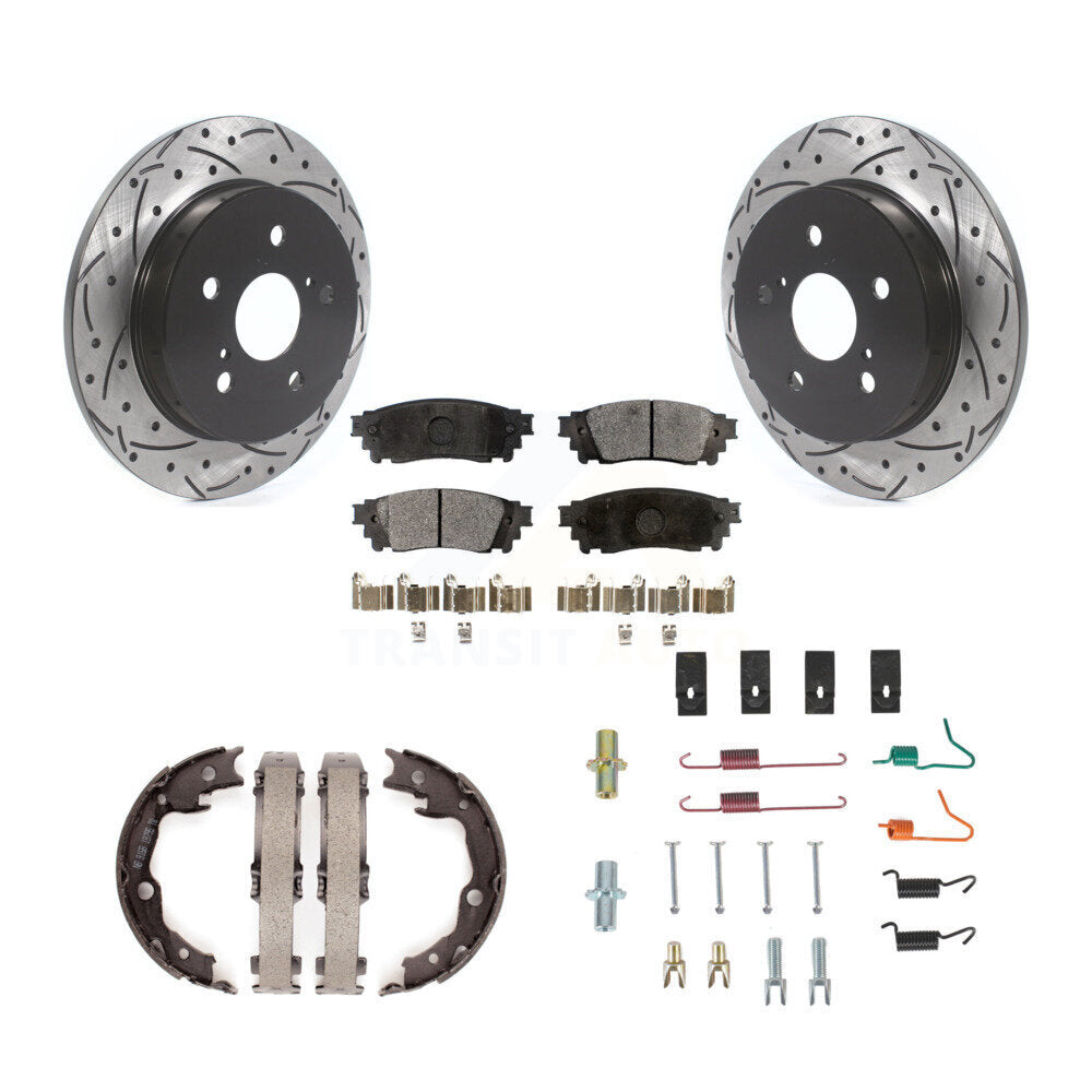 Rear Coated Drilled Slot Disc Rotors Semi-Metallic Pad Parking Shoes Kit For Toyota Camry KDF-102029