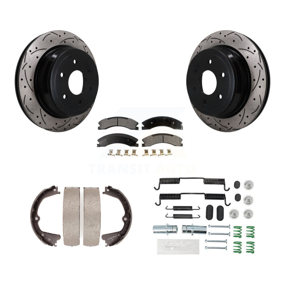 Rear Drilled Slot Rotor Semi-Metallic Pad Parking Shoes Kit For 2016-2019 Nissan TITAN XD KDF-102030