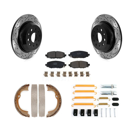 Rear Drill Slot Rotor Semi-Metallic Pad Parking Shoes Kit For 18-20 Jeep Wrangler Rubicon KDF-102032