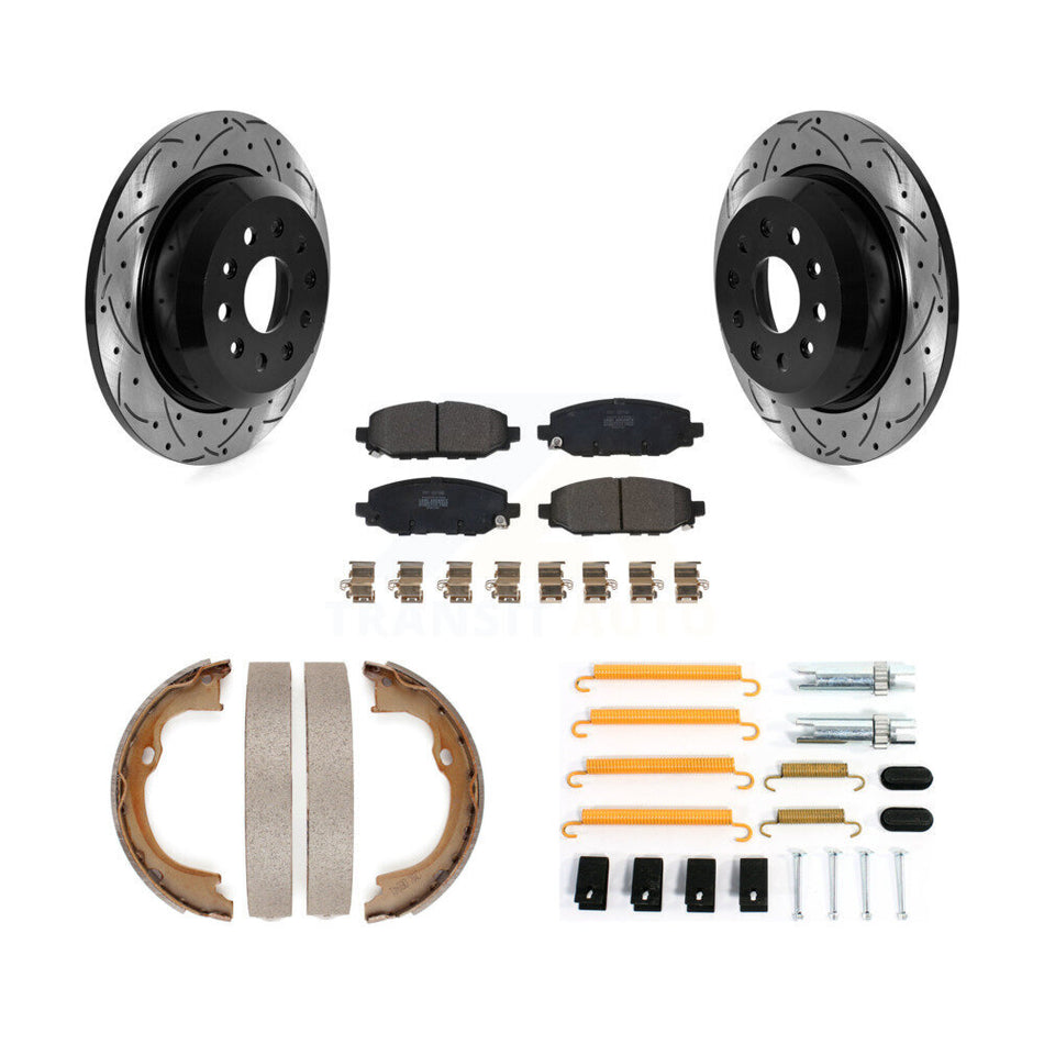 Rear Drill Slot Rotor Semi-Metallic Pad Parking Shoes Kit For 18-20 Jeep Wrangler Rubicon KDF-102032