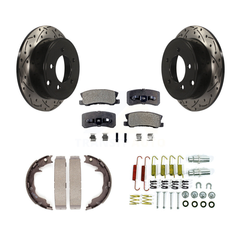 Rear Drilled Slot Disc Rotor Semi-Metallic Pad Parking Shoes Kit For Jeep Patriot Compass KDF-102038