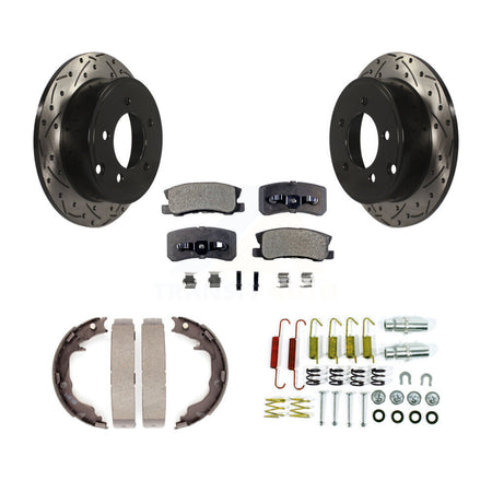Rear Drilled Slot Disc Rotor Semi-Metallic Pad Parking Shoes Kit For Jeep Patriot Compass KDF-102038