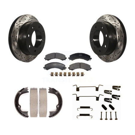 Rear Drilled Slot Rotor Semi-Metallic Pad Parking Shoes Kit For GMC Savana 2500 Chevrolet KDF-102045