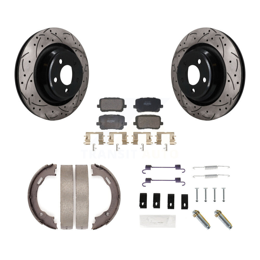 Rear Coated Drilled Slot Disc Rotor Semi-Metallic Pad Parking Shoes Kit For Dodge Charger KDF-102047