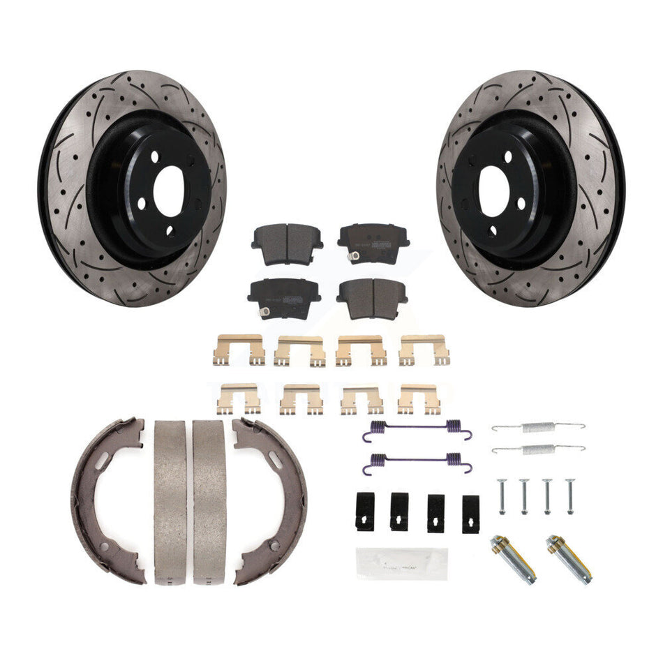 Rear Coated Drilled Slot Disc Rotor Semi-Metallic Pad Parking Shoes Kit For Dodge Charger KDF-102048