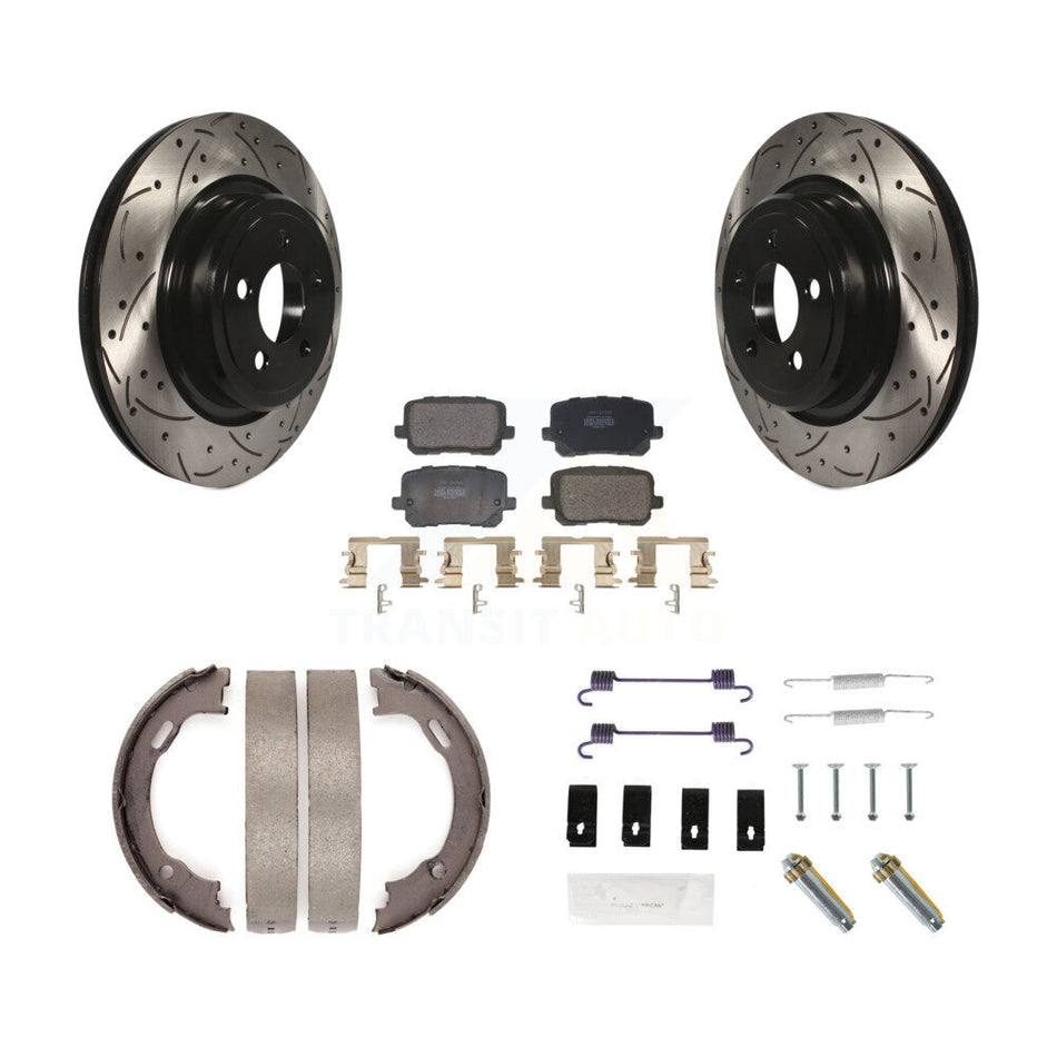 Rear Coated Drilled Slot Disc Rotor Semi-Metallic Pad Parking Shoes Kit For Dodge Charger KDF-102049