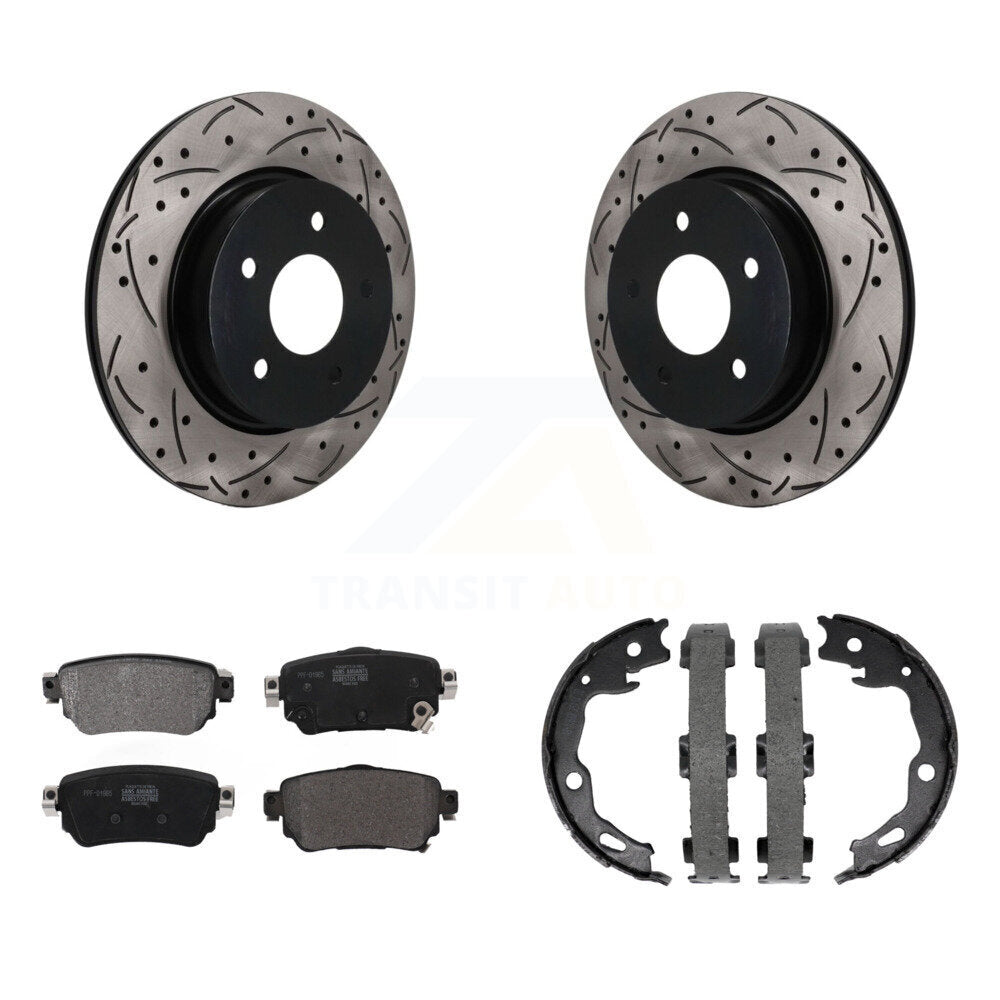 Rear Disc Drilled & Slotted Rotors Semi-Metallic Pads Parking Shoes Kit For Nissan Rogue KDF-102053
