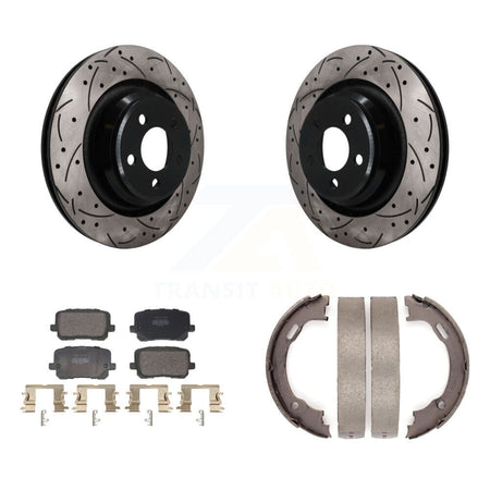 Rear Disc Drilled & Slotted Rotors Semi-Metallic Pads Parking Shoes Kit For Dodge Charger KDF-102057