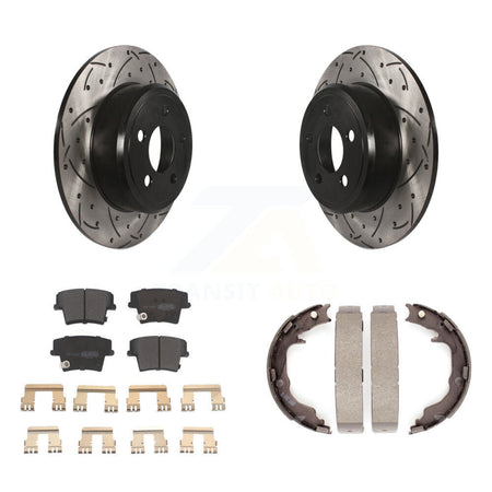 Rear Disc Drilled & Slotted Rotors Semi-Metallic Pads Parking Shoes Kit For Dodge Avenger KDF-102062