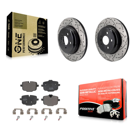 Rear Coated Drilled Slotted Disc Brake Rotors & Semi-Metallic Pad Kit For BMW 540i xDrive KDF-102068