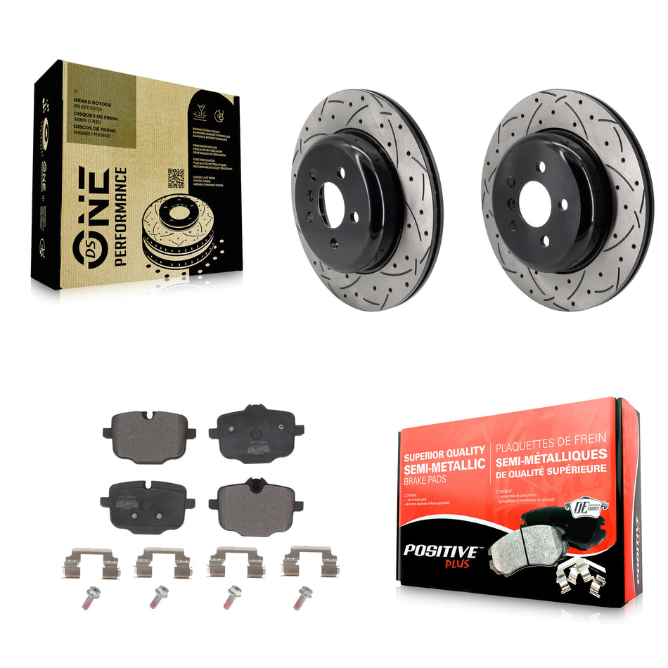 Rear Coated Drilled Slotted Disc Brake Rotors & Semi-Metallic Pad Kit For BMW 540i xDrive KDF-102068