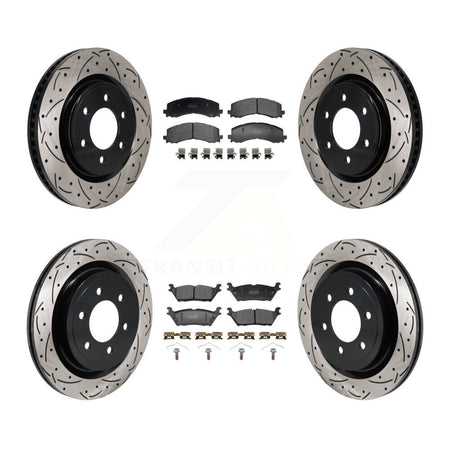 Front Rear Coated Drilled Slotted Disc Brake Rotor & Semi-Metallic Pad Kit For Ford F-150 KDF-102070