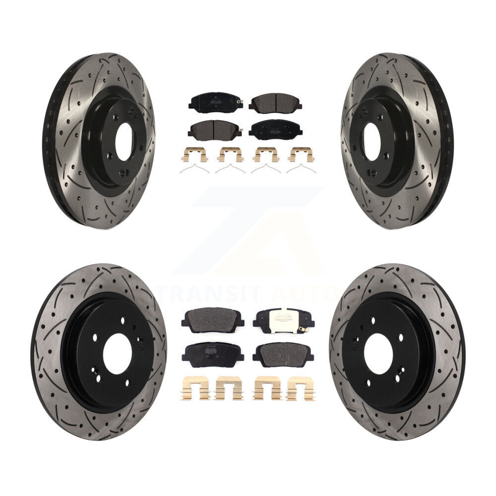 Front Rear Coated Drill Slot Disc Brake Rotors Semi-Metallic Pad Kit For Hyundai Santa Fe KDF-102071
